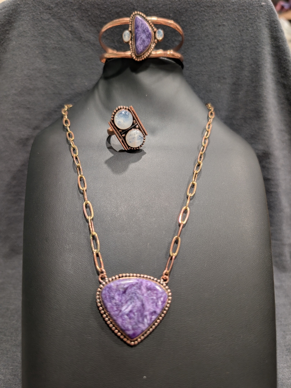 Copper Purple Stone Necklace & Bracelet Set